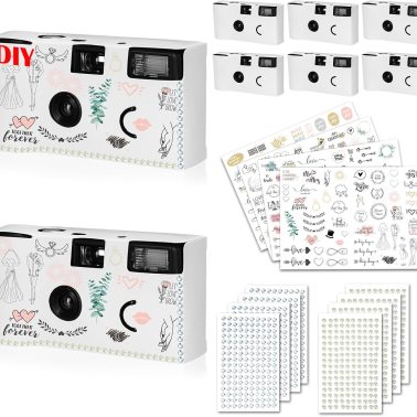 8 Pack Disposable Camera for Wedding 35 mm Film Single Use Camera with Flash Disposable White Cameras DIY One Time Camera for Wedding Anniversary, Travel, Camp, Party Supply